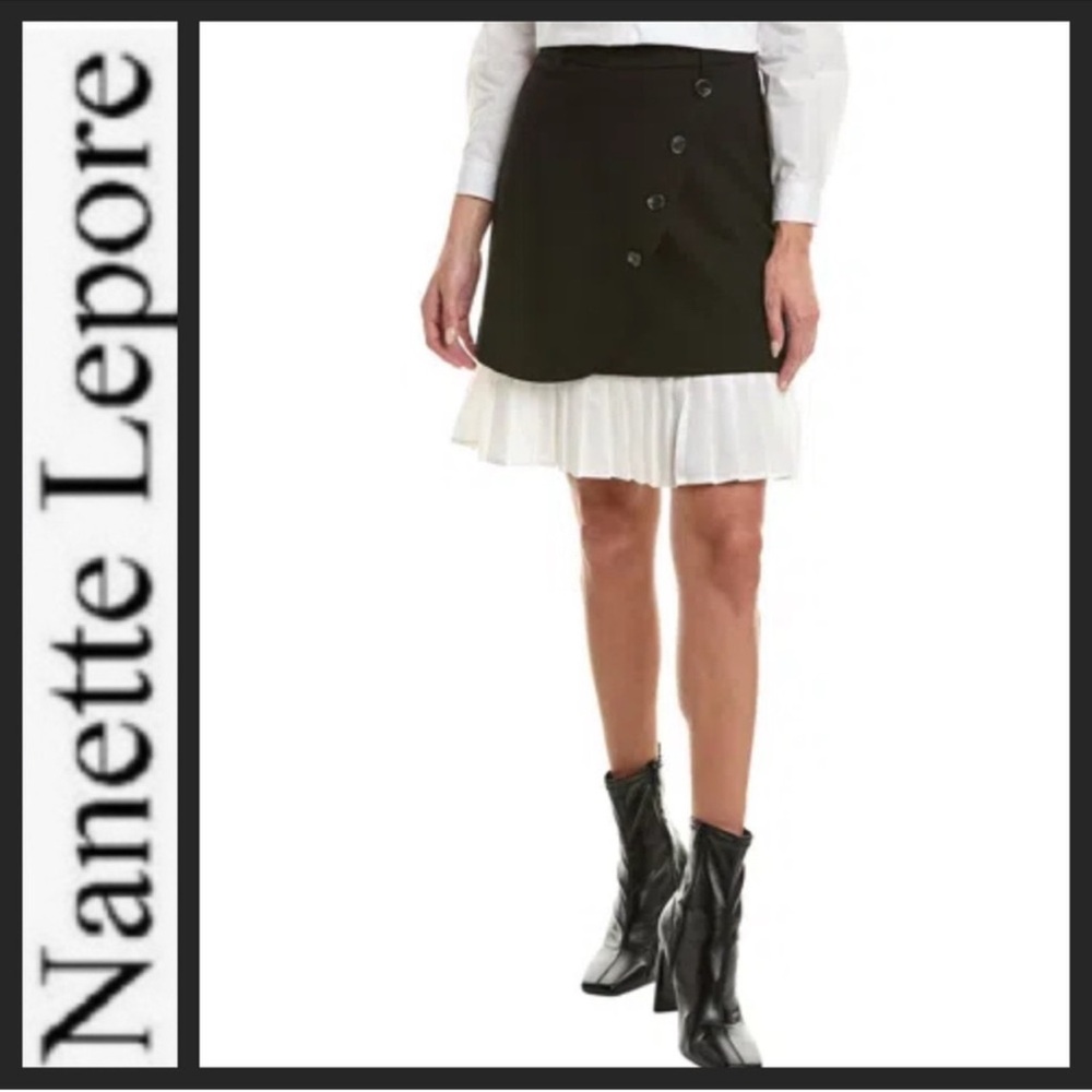 Nanette Lepore Black Skirt with White Pleated Hem